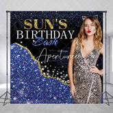 Aperturee - Aperturee Glitter Blue Diamonds Custom Photo Birthday Backdrop